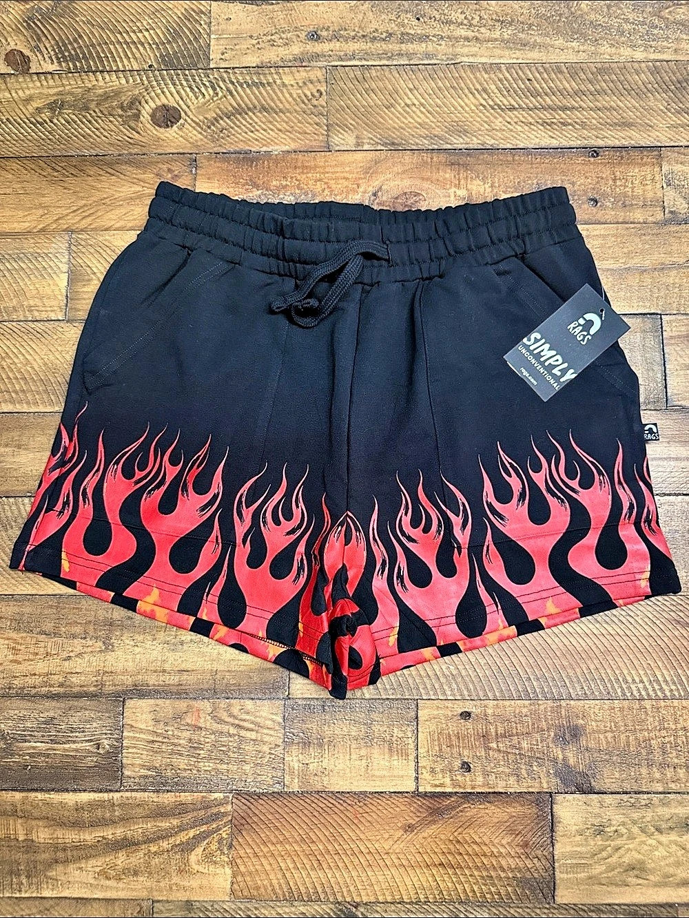 Rags Phantom Fire Adult Shorts Black & Red Waist XS